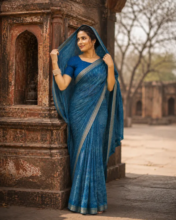 Blue_Printed_Saree_For_Women