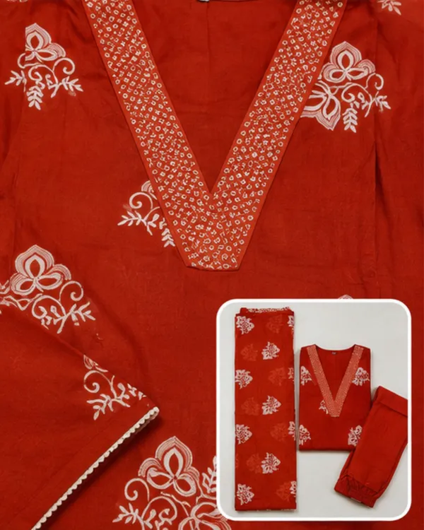 Rust_cotton_Printed_Kurta_Set_With_Dupatta_For_Women