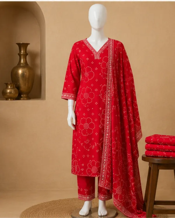 Red_Cotton_Printed_Kurta_Set_for_Women