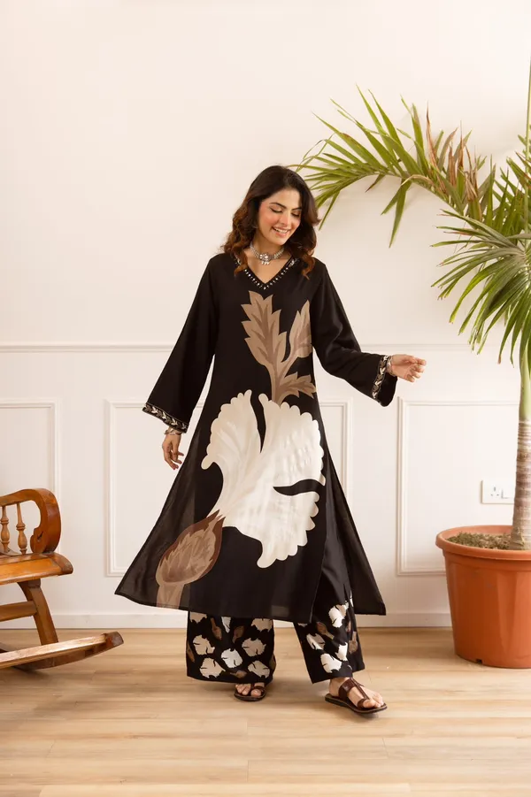 Black_German_Rayon_Floral_Print_Kurta_Set_For_Women