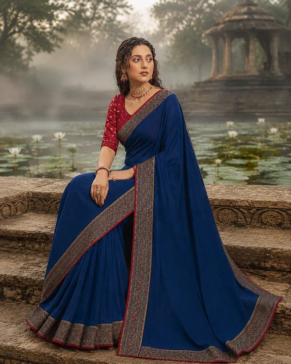 Blue_Embellished_Border_Saree_for_Women