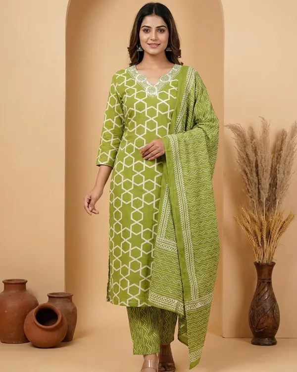 Green_Cotton_Printed_Straight_Kurta_Set_for_Women