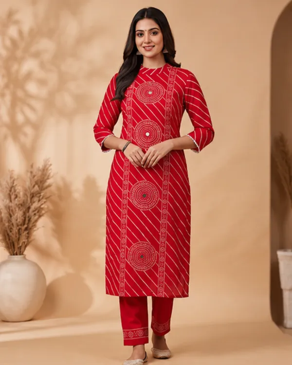 Red_Cotton_Printed_Kurta_Set_for_Women