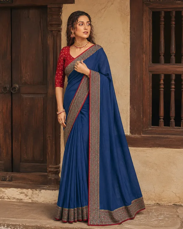 Blue_Embellished_Border_Saree_for_Women