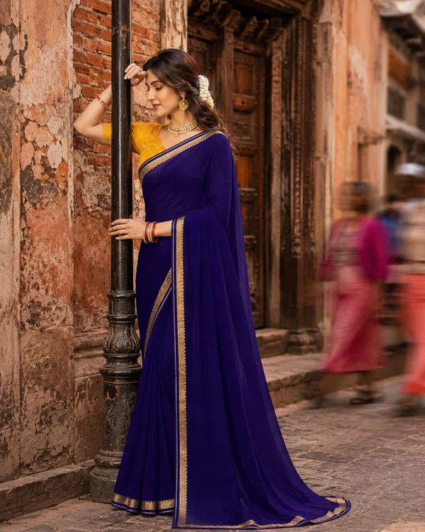 Purple_Traditional_Gold_Border_Saree_For_Women