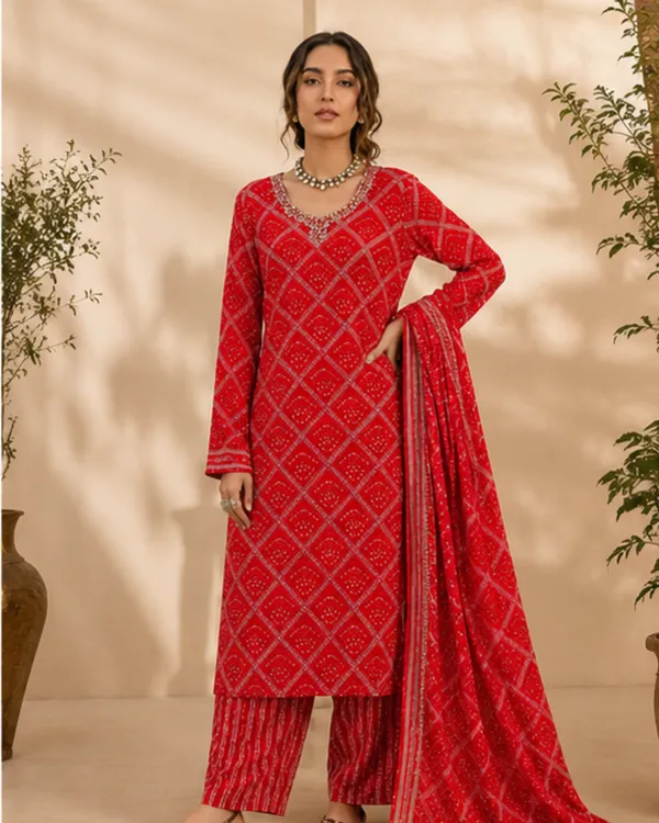 Red_Printed_3_piece_Kurta_Set_For_Women