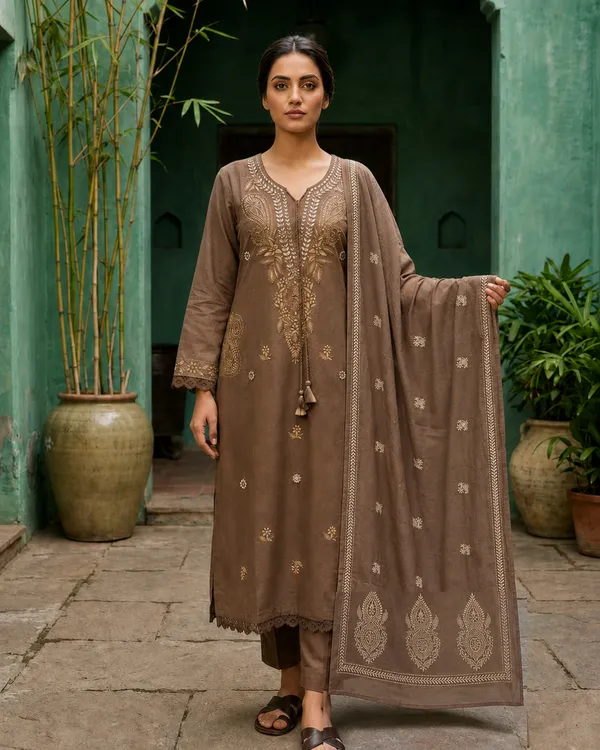 Brown_Embroidered_Kurta_Set_for_Women