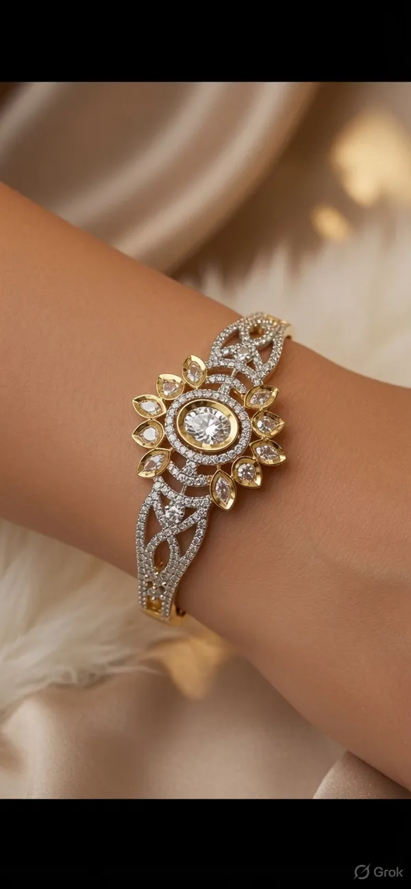 Silver_Floral_Sunburst_Crystal_Stone_Bracelet_For_Women