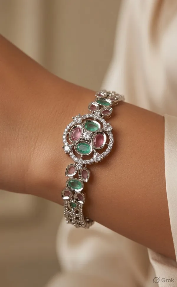 Silver_Tone_Multicolor_Stone_Bracelet_For_Women