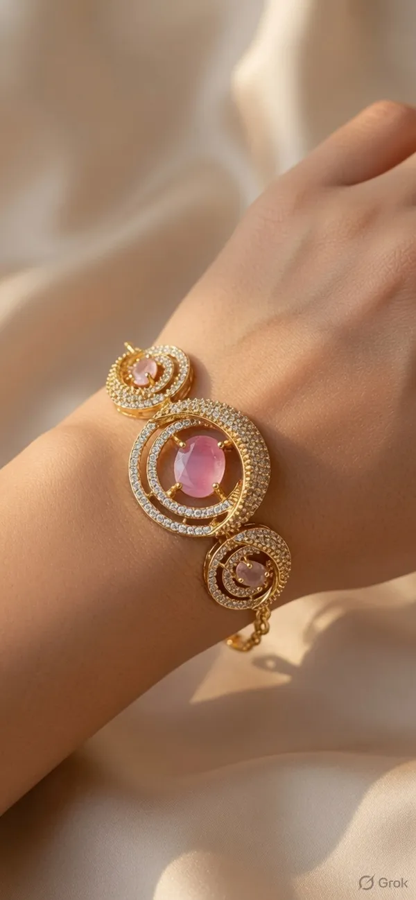 Plated_Pink_Stone_Studded_Spiral_Bracelet_For_Women