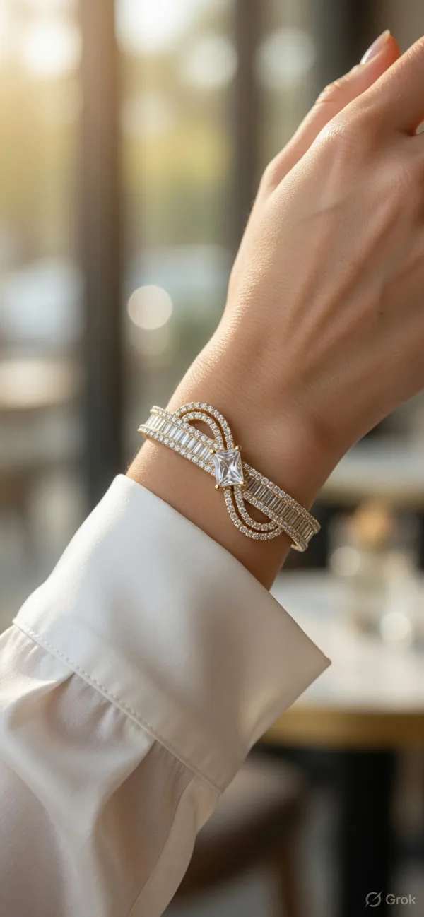 Silver_Crystal_Embellished_Geometric_Bracelet_For_Women
