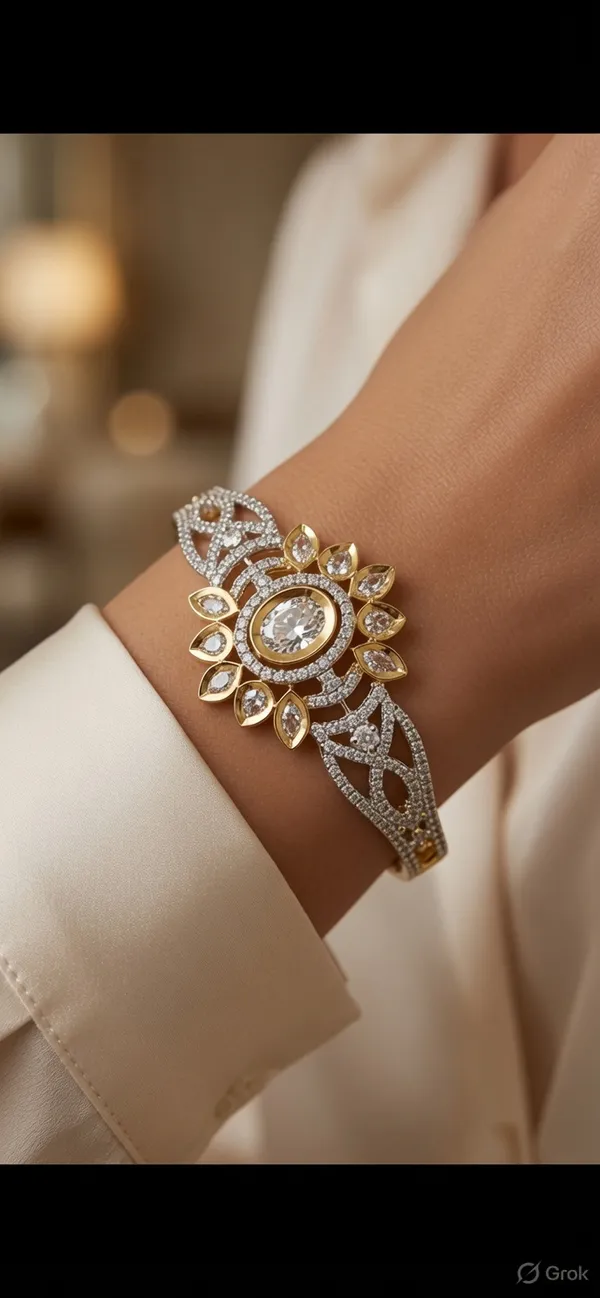 And_Silver_Tone_Crystal_Studded_Floral_Bracelet_For_Women