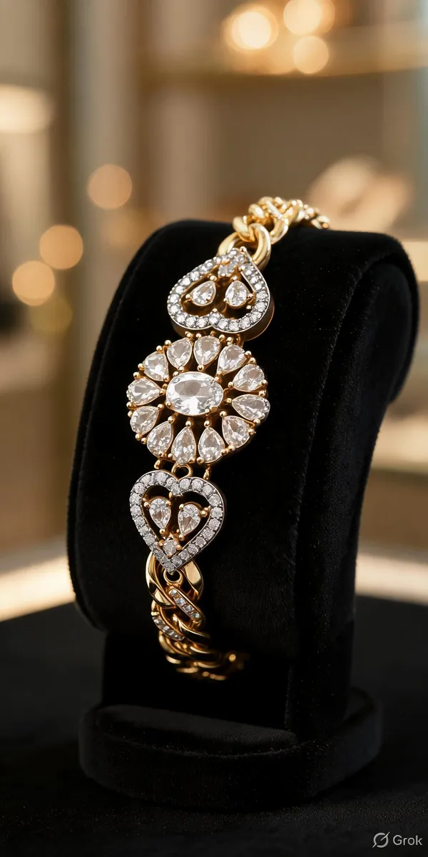 Plated_Cubic_Zirconia_Heart_And_Floral_Bracelet_For_Women
