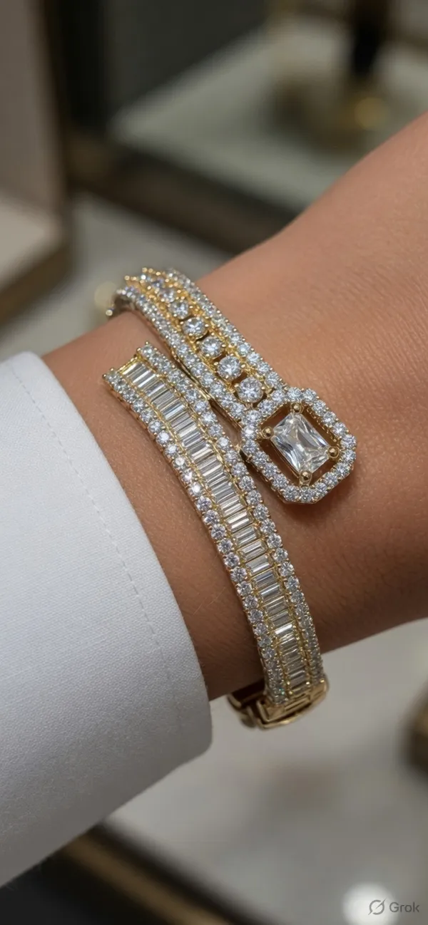 Plated_Cubic_Zirconia_Bangle_Bracelet_Set_For_Women