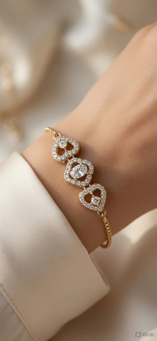 Tone_Crystal_Heart_Charm_Bracelet_For_Women