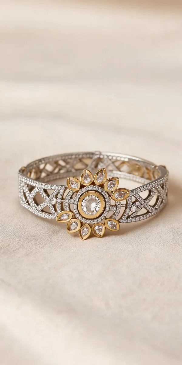 And_Silver_Tone_Crystal_Studded_Floral_Bracelet_For_Women