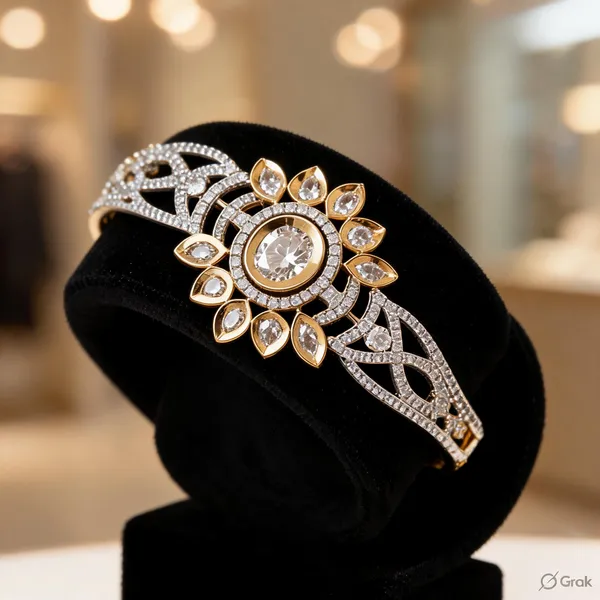And_Silver_Tone_Crystal_Studded_Floral_Bracelet_For_Women
