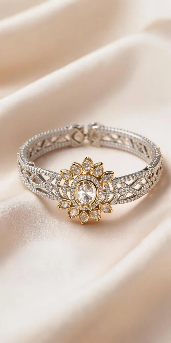 Silver_Floral_Sunburst_Crystal_Stone_Bracelet_For_Women