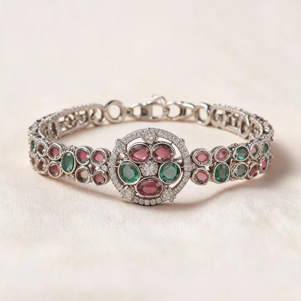 Silver_Tone_Multicolor_Stone_Bracelet_For_Women