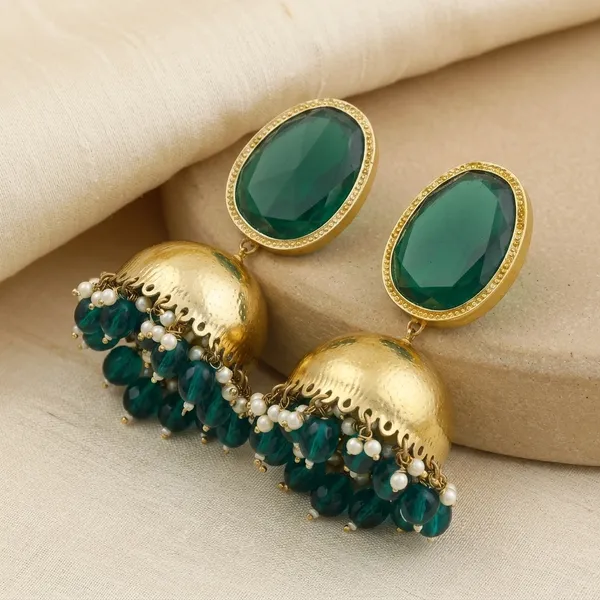 Multicolor_Brass_Green_Stone_Gold_Jhumka_Earrings_For_Women
