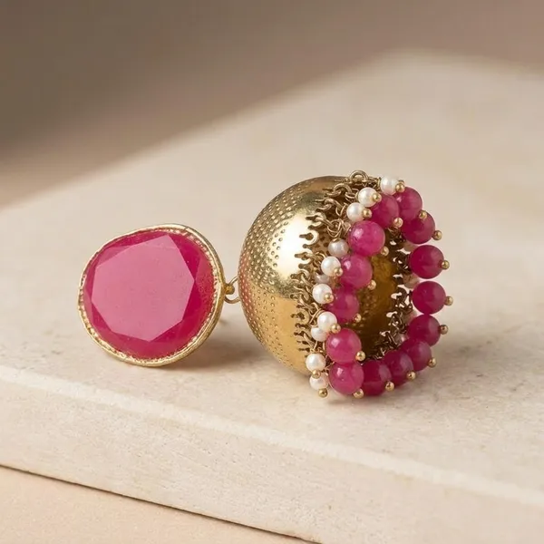 Multicolor_Brass_Oxidised_Gold_Pink_Stone_Jhumka_Earrings_For_Women
