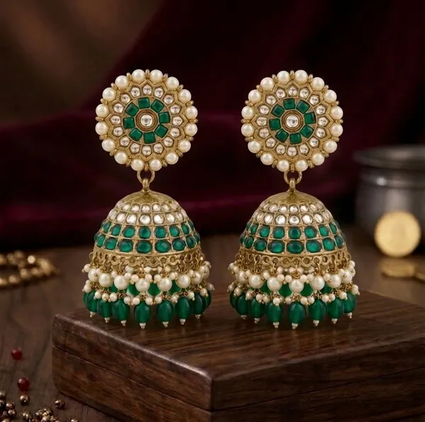 Green_Brass_Green_Pearl_Kundan_Jhumka_Earrings_For_Women