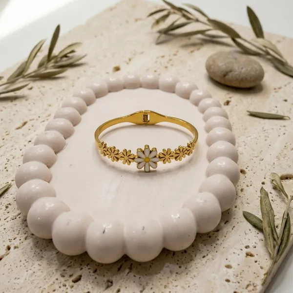 Gold_Stainless_Steel_Floral_White_Beaded_Bracelet_For_Women