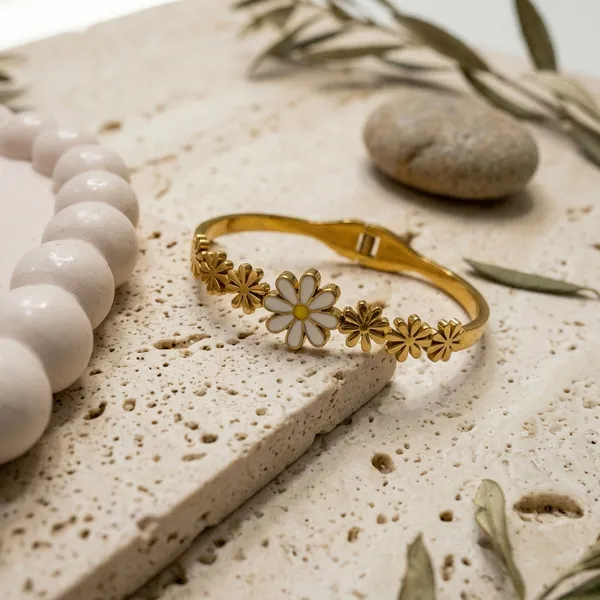 Gold_Stainless_Steel_Floral_White_Beaded_Bracelet_For_Women