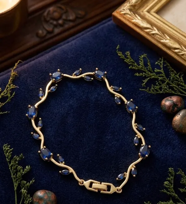 Gold_Stainless_Steel_Blue_Stone_Link_Bracelet_For_Women