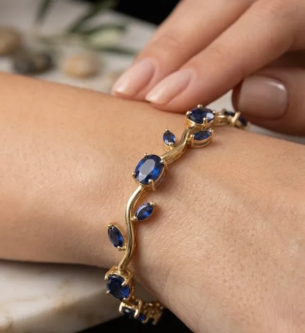 Gold_Stainless_Steel_Blue_Stone_Link_Bracelet_For_Women
