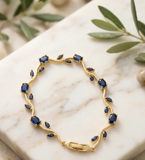 Gold_Stainless_Steel_Blue_Stone_Link_Bracelet_For_Women