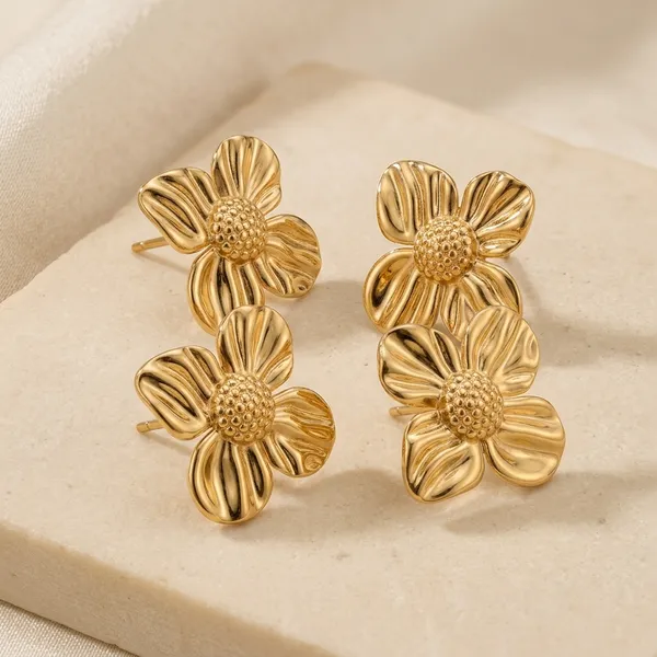 Gold_Stainless_Steel_Floral_Stud_Earrings_For_Women