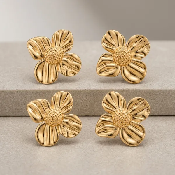 Gold_Stainless_Steel_Floral_Stud_Earrings_For_Women