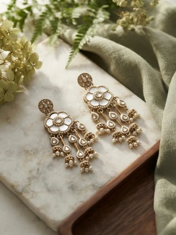 Antique_Gold_Plated_White_Kundan_Long_Jhumka_Earrings