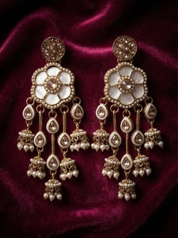 Antique_Gold_Plated_White_Kundan_Long_Jhumka_Earrings