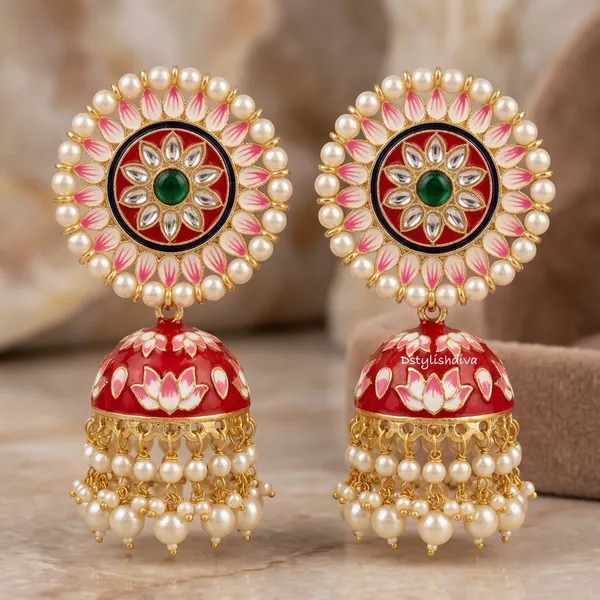 Red_Brass_Meenakari_Kundan_Pearl_Jhumka_Earrings_For_Women