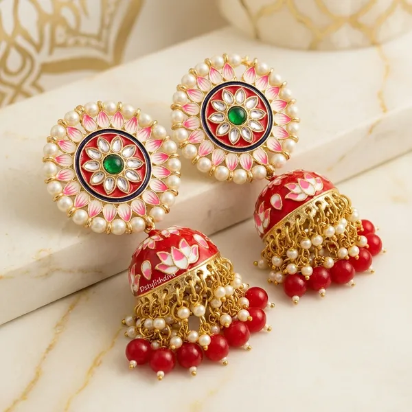 Red_Brass_Meenakari_Kundan_Pearl_Jhumka_Earrings_For_Women