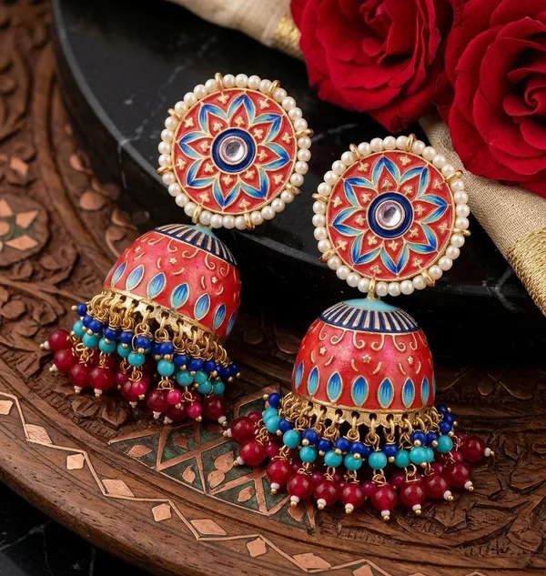 Rani_Brass_Meenakari_Dome_Pearl_Jhumka_Earrings_For_Women