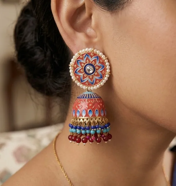 Rani_Brass_Meenakari_Dome_Pearl_Jhumka_Earrings_For_Women