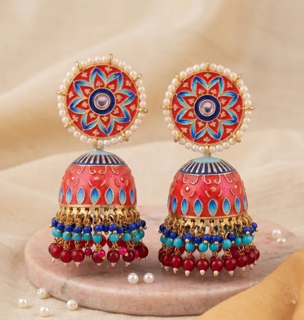 Rani_Brass_Meenakari_Dome_Pearl_Jhumka_Earrings_For_Women