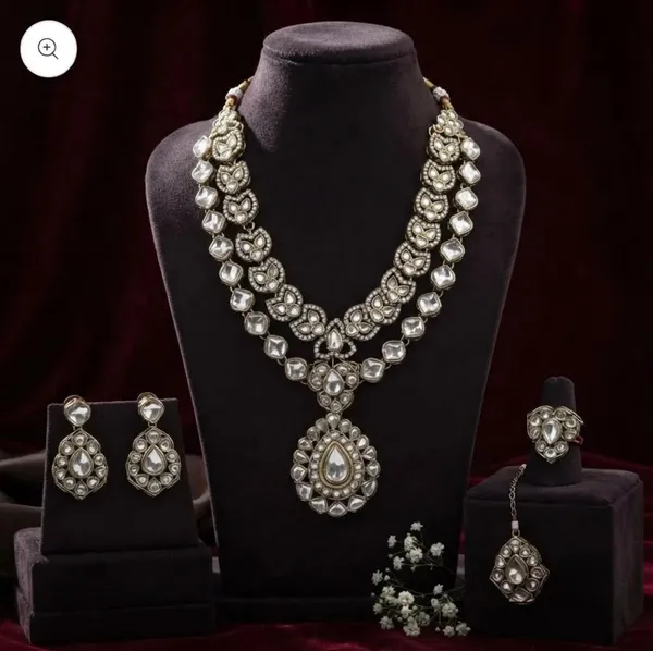 Double_Layer_Designer_Zircone_Golden_Kundan_Necklace_Set