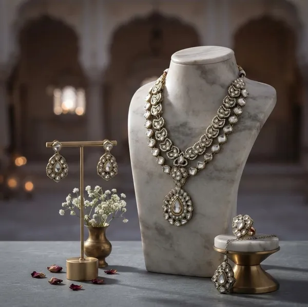 Double_Layer_Designer_Zircone_Golden_Kundan_Necklace_Set