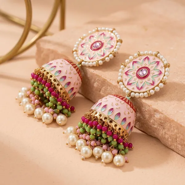Baby_Pink_Brass_Meenakari_Dome_Pearl_Jhumka_Earrings_For_Women