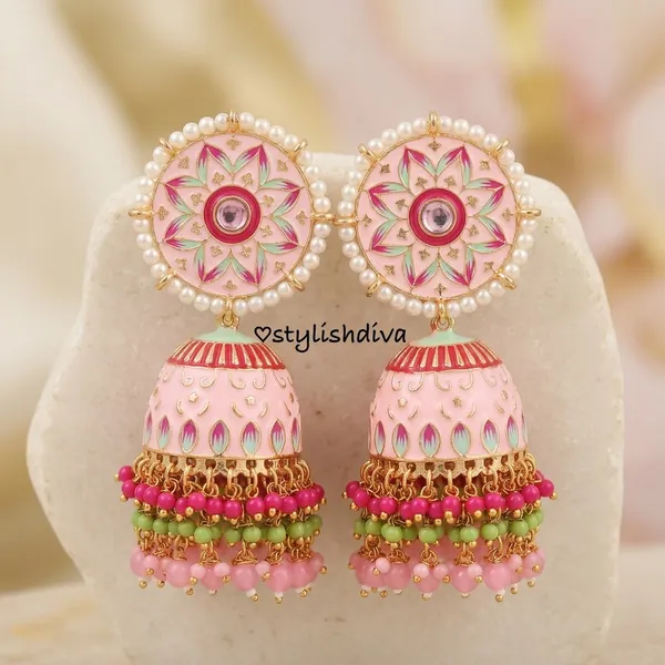 Baby_Pink_Brass_Meenakari_Dome_Pearl_Jhumka_Earrings_For_Women