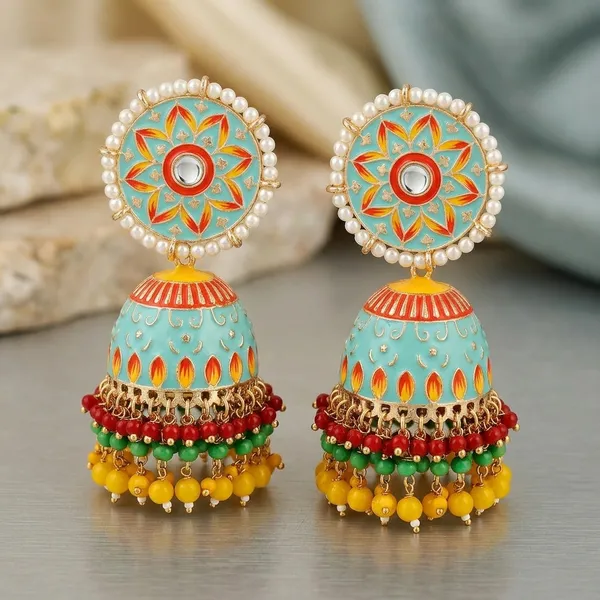 Turquoise_Brass_Meenakari_Dome_Pearl_Bead_Dangler_Jhumka_Earrings_For_Women