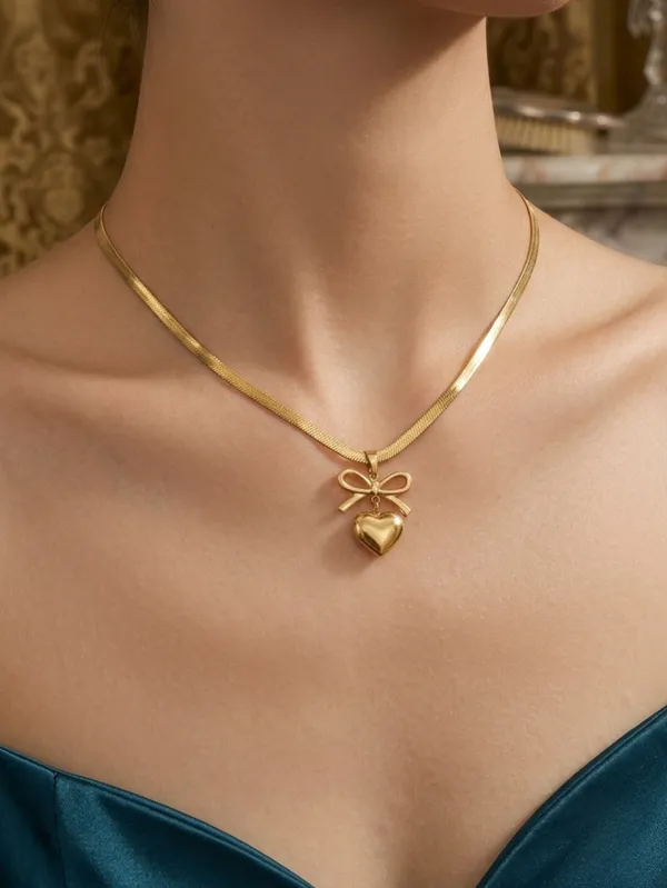 Gold_Plated_Anti_Tarnish_Bow_Knot_Heart_Themed_Pendant_Necklace