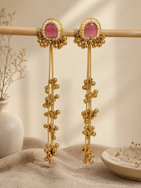 Gold_Plated_Pink_Stone_Studded_Kashmiri_Ghungaroo_Drop_Earrings