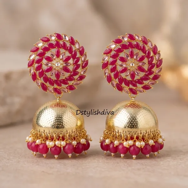 Red_Brass_Stone_Gold_Tone_Jhumka_Earrings_For_Women