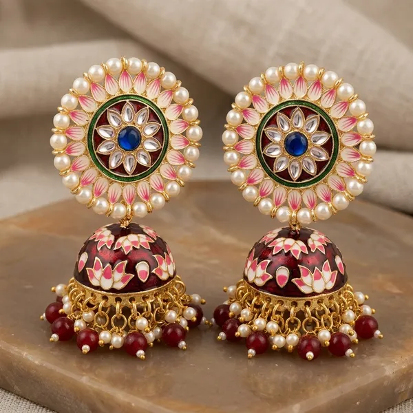 Multicolor_Brass_Gold_Plated_Meenakari_Pearl_Jhumka_Earrings_For_Women