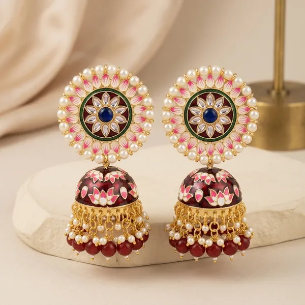 Multicolor_Brass_Gold_Plated_Meenakari_Pearl_Jhumka_Earrings_For_Women